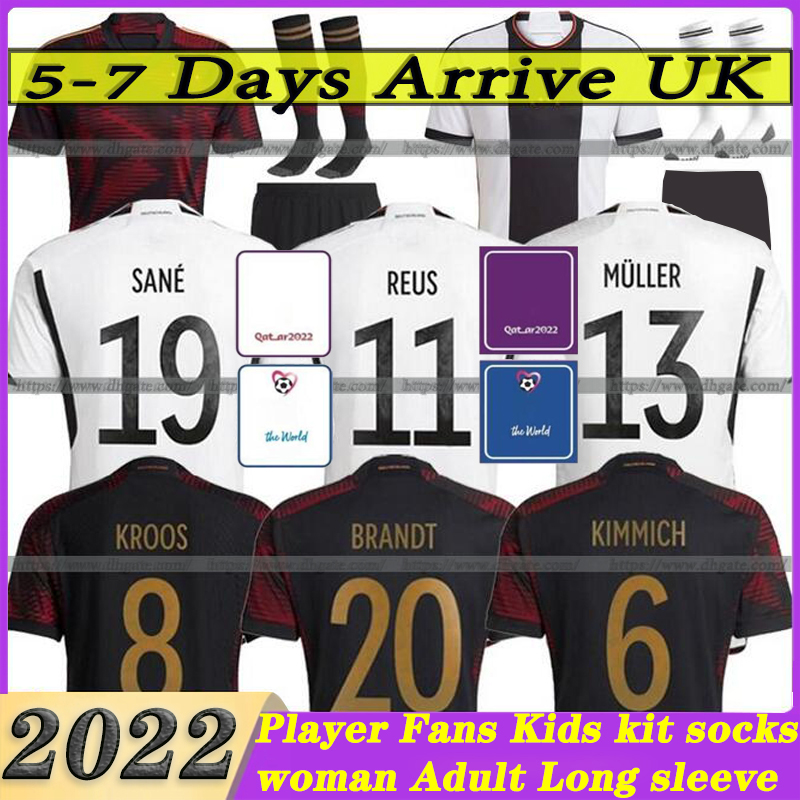 

2022 SANE Soccer Jerseys Germanies HUMMELS KROOS WERNER MULLER retro Football shirt Gnabry REUS MUSIALA woman men kids kit long sleeve uniform Player Fan edition, Woman away