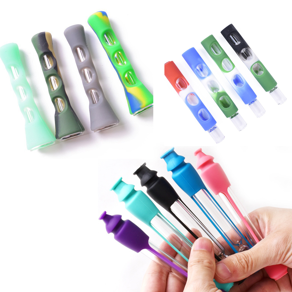 

Silicone Sleeved Taster One Hitter Smoking Pipe 10cm 12cm glass smoke water pipe