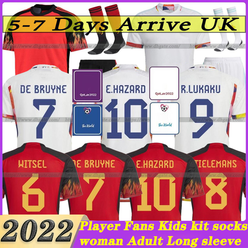 

2022 Belgiums Soccer Jerseys De Bruyne fans Player version hazard LUKAKU TIELEMANS jersey WITSEL MERTENS DOKU Football Shirt men Women kids Kits set uniforms socks, 2022 players version home