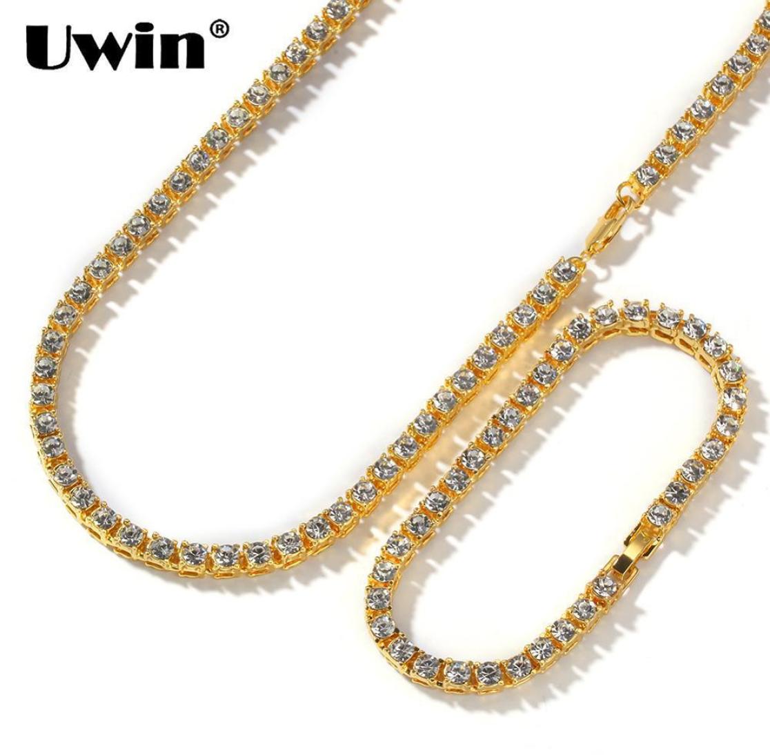 

UWIN 1 Row Tennis Chains Bracelet Fashion Hiphop Jewelry Set Gold White Gold 5mm Necklace Full Rhinestones For Men Women Y200607722010, Mixed colors