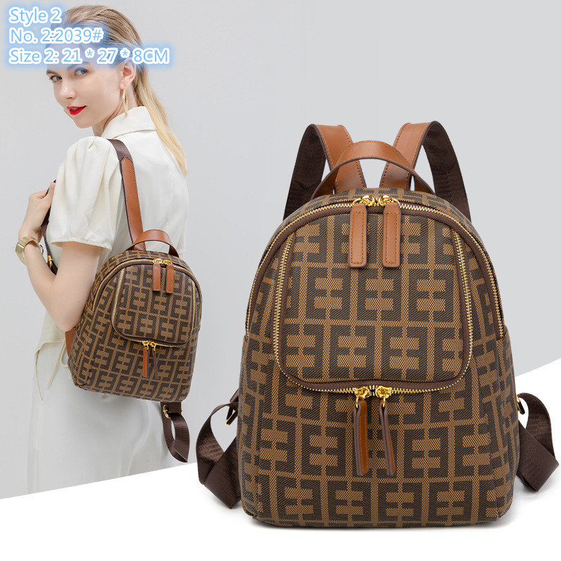 

Wholesale ladies shoulder bags 3 colors street trend contrast color leather handbag gold buckle fashion messenger bag simple letters retro printed backpacks, Coffee-2039#-style 2