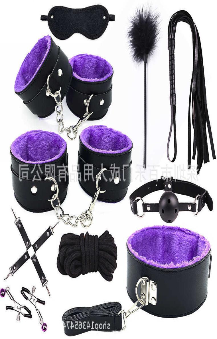 

Fun Products Sliding Leather Sm Plush 10 Piece Set of Handcuffs and Foot Cuffs Binding Multiple Sets Alternative Toys 3KN2