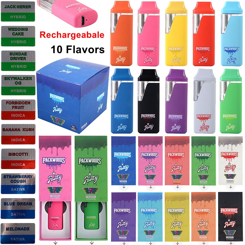 

Packwoods X Runtz Runty Disposable Vape Pens 10 Flavors Rechargeable 380mAh Battery 1ml 1000mg Empty Pods Thick Oil Cartridges Carts With Retail Box