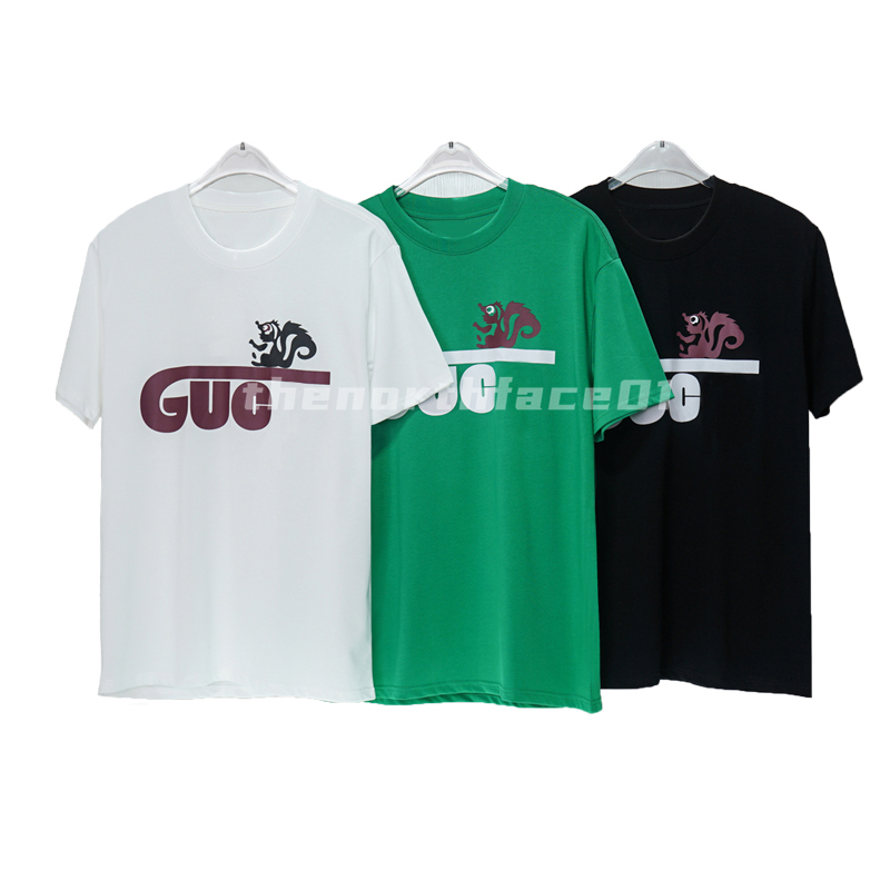 

Fashion Brand Luxury Mens T Shirt Small Squirrel Letter Print Round Neck Short Sleeve Summer Loose T-Shirt Top Black White Green Asian Size