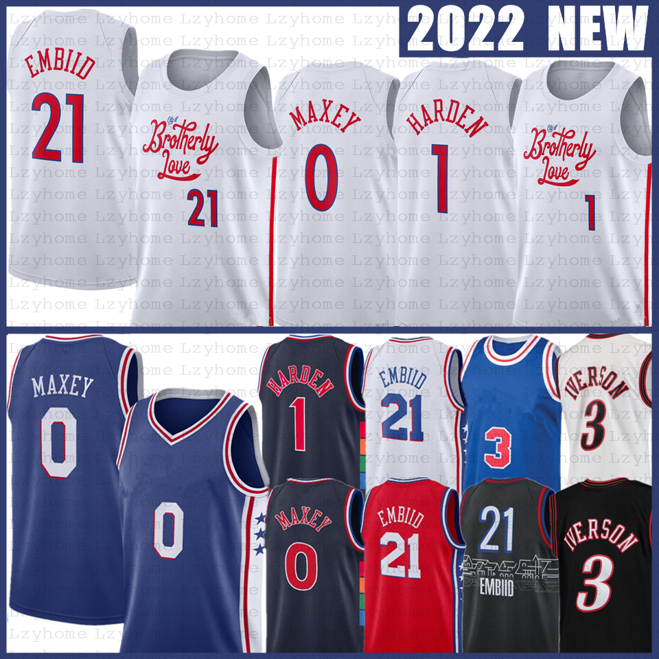 

James Harden Tyrese Maxey Joel Embiid Basketball Jersey Allen Iverson Julius Erving Sixer Matisse Thybulle 2022 23 City White Edition Retro Shirt Blue Jerseys 21 0 1 3, Mens