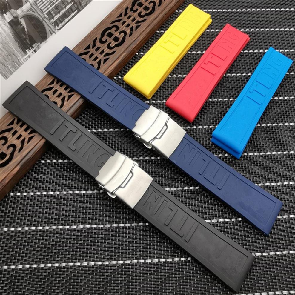 

Silicone Rubber Watch band 22mm 24mm Black Yellow Red Blue Watchband Bracelet For navitimer avenger Breitling strap toos309Z