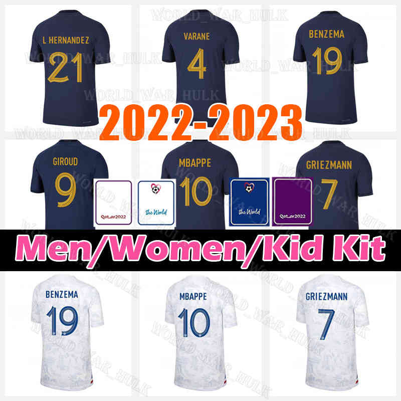 

2022 Maillots de football French fra nce Soccer jerseys BENZEMA MBAPPE GRIEZMANN POGBA NKUNKU 22 23 Francia KIMPEMBE RABIOT CAMAVINGA KANTE maillot Mens Kids Women, Kid kit 2022 jersey(fa guo)+patch