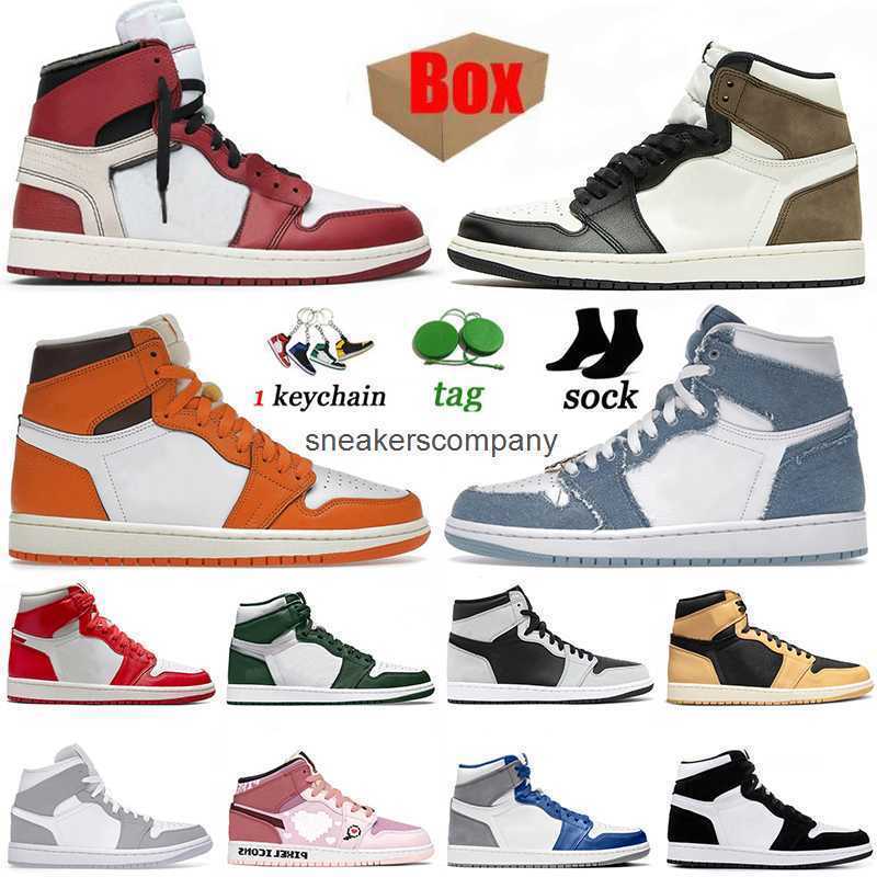 

Jumpman 1 basketball shoes 1s travis scotts 2023 With Sneakers High OG Dark Mocha True Blue Starfish Denim Bred Panda Chicago UNC, A23 36-47