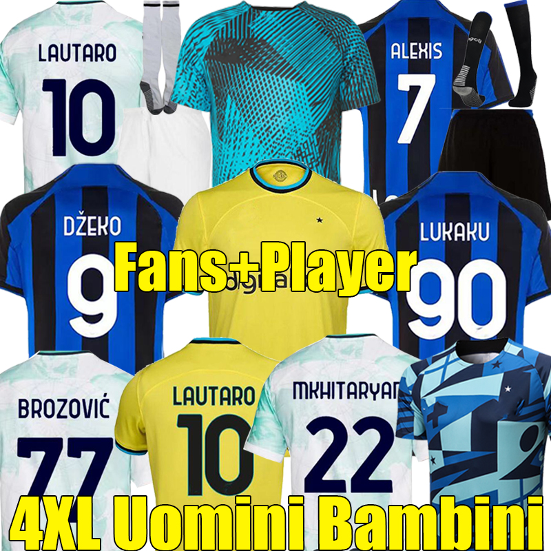 

4XL LUKAKU J.CORREA soccer jersey 22/23 BARELLA LAUTARO INTERS ERIKSEN ALEXIS DZEKO AWAY MILANS Gosens football shirt Gosens 2022 2023 Men Kids Kits sock Full sets, Guomi pre-match shirt