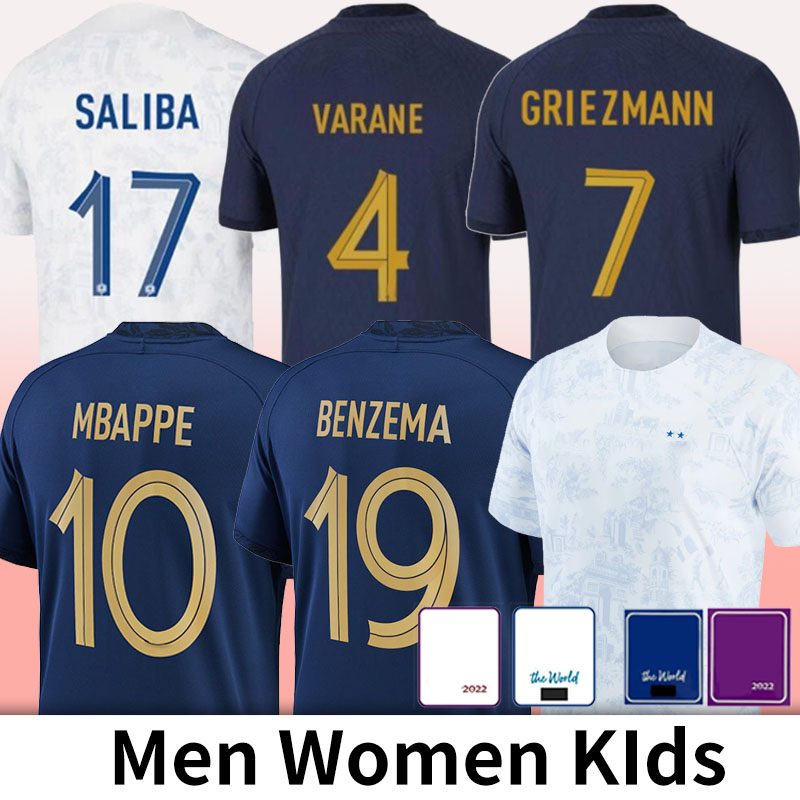 Maillots de Football 2022 Soccer Jersey French Benzema Football Shirts Mbappe Griezmann Pogba Kante Maillot Foot Kit Top Shirt Homme Enfants Men