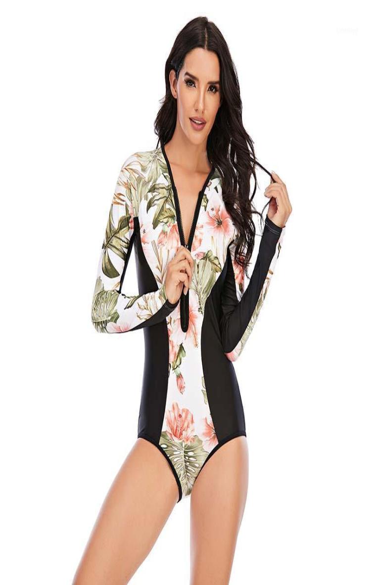 

Women Rash Guard One Piece Swimsuit Long Sleeve Zip Front Surfing Bathing Suit Sun Protection Printed Swimwear 5528 Twopiece Suit9043458