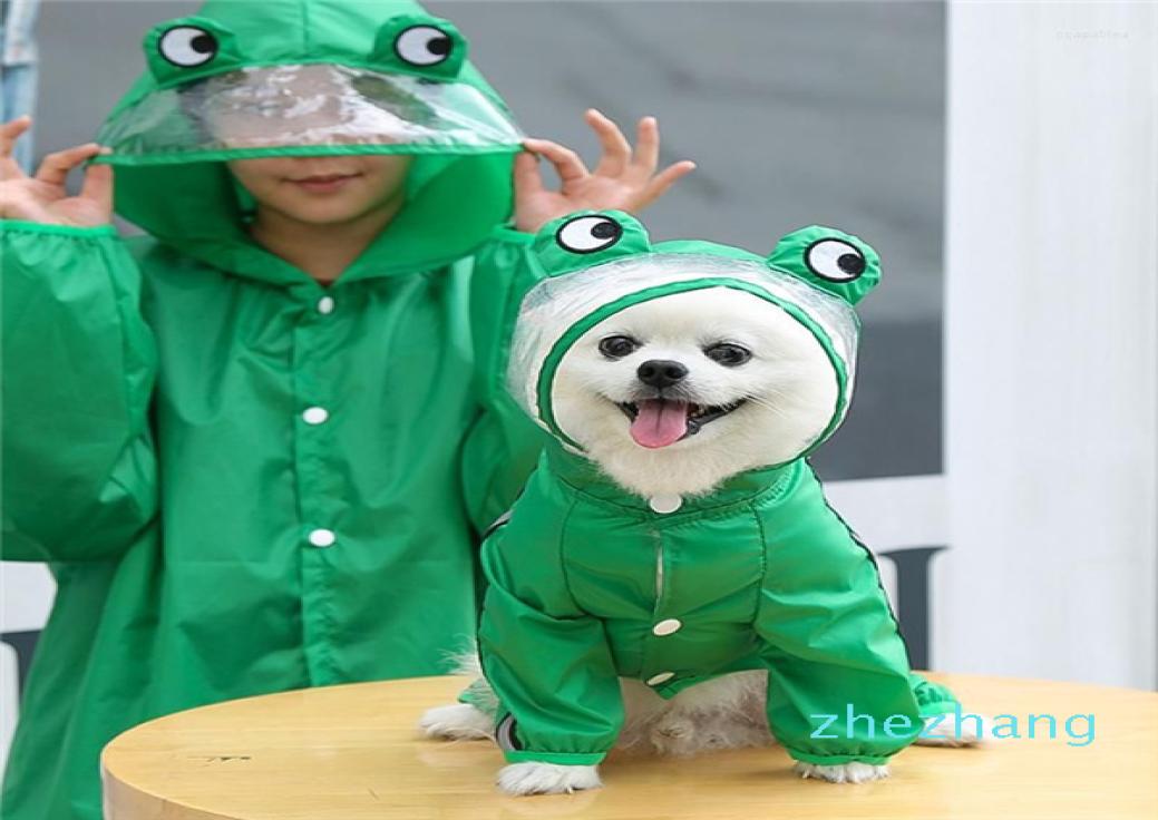 

Dog Apparel Cute Frog Raincoat Full Body Cover With Hat Transparent Brim Rain Jacket Clothes For Medium Large Perros Cats XXL7XL, Green