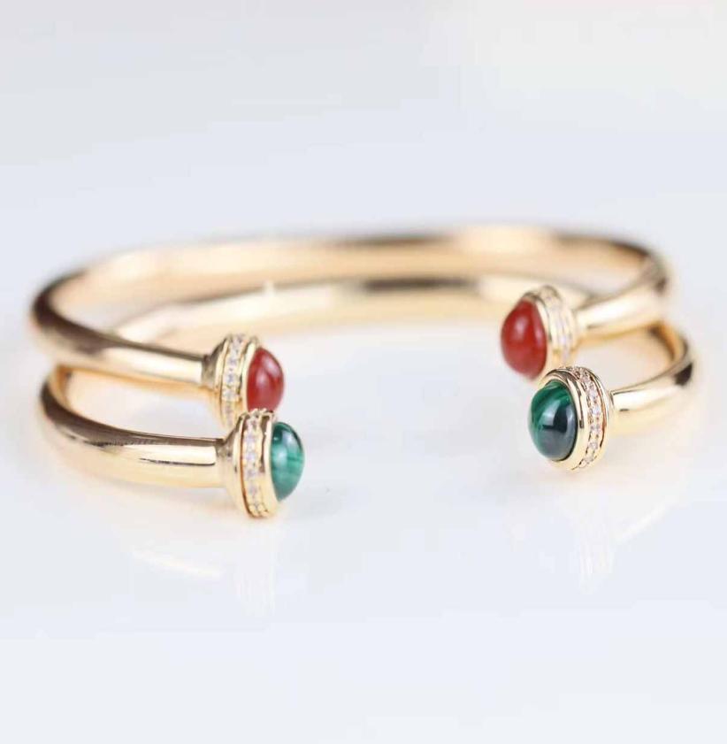 

silver Opened bangle with nature stone ball and diamond bracelet in 16 for women bangle wedding jewelry gift sh