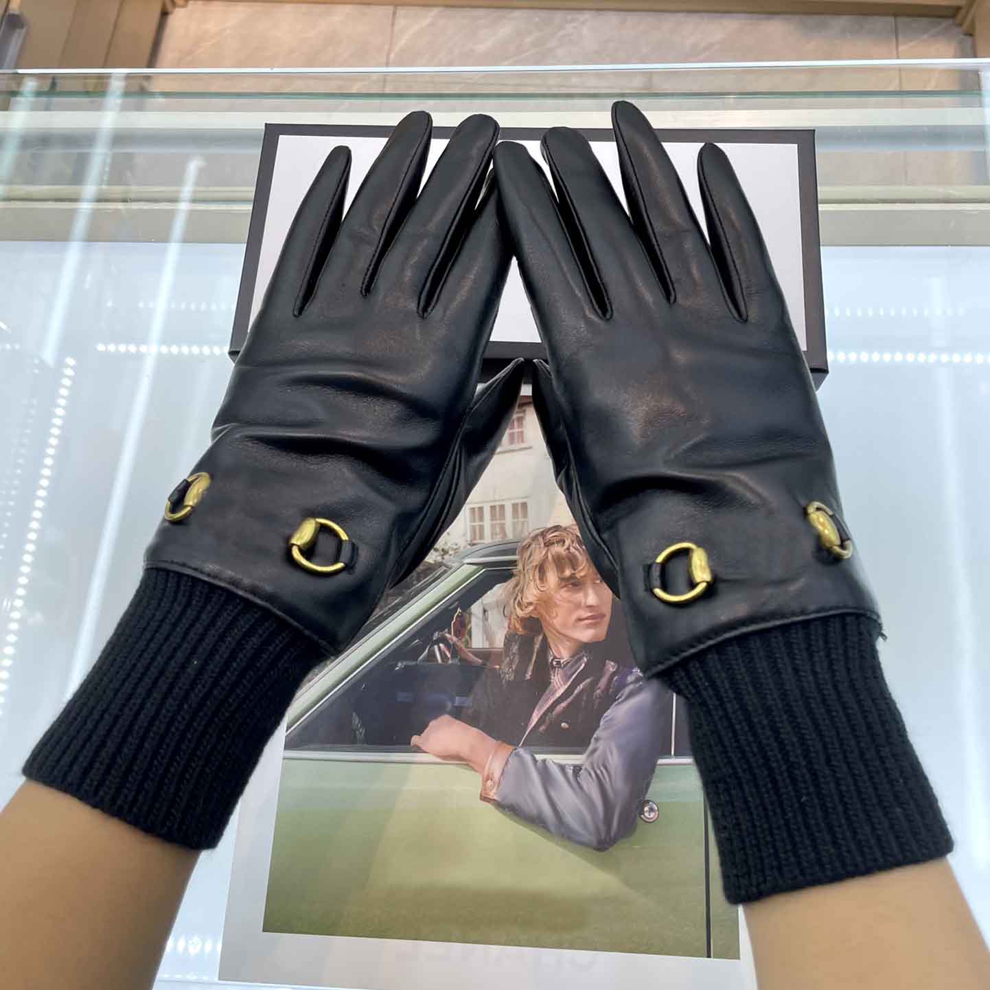 

Stylish Warm Leather Gloves Ladies Sheepskin Mittens Touch Screen Gloves Outdoor Cycling Driving Glove With Box