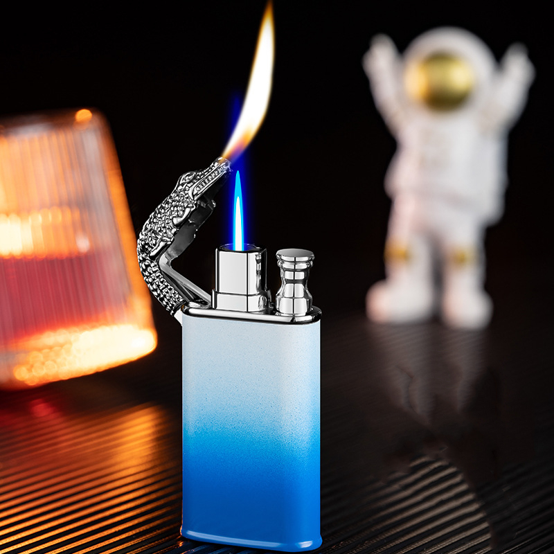 

Novel Torch Colorful Lighters Jet Blue Flame Metal Crocodile Lighter Windproof Double Fire Dragon Lighter Man Lady Smoking Gift