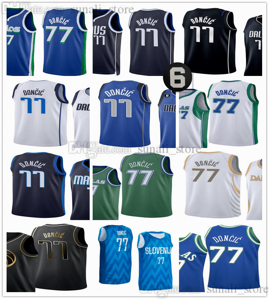 

2022-23 City Blue 77 Luka Basketball Doncic Jerseys Jason Kidd 5 Dirk Nowitzki 41 Navy Statement White Black Edition Men Women Kids Youth