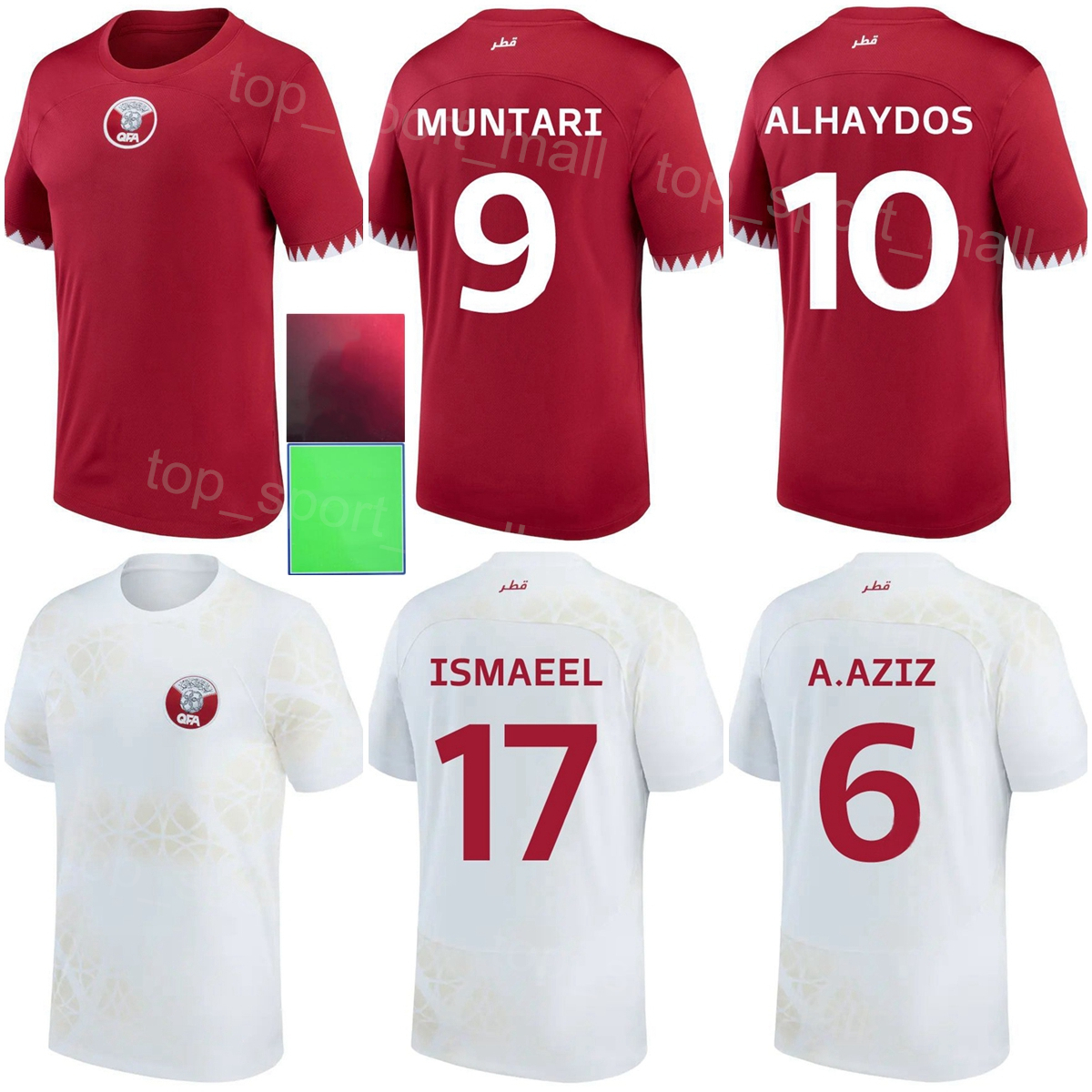 

National Team Soccer Qatar 14 Homam Ahmed Jerseys 222-23 World Cup 15 Bassam Al-Rawi 11 Akram Afif 16 Boualem Khoukhi 12 Karim Boudiaf 19 Almoez Ali Football Shirt Kits, With patch