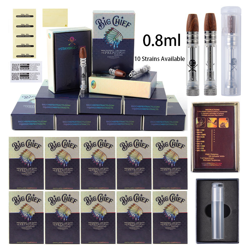 

Big Chief Vape Cartridges Atomizers Packaging Box 0.8ml Ceramic Empty Carts Glass Tank 510 Thread Vape Cartridge Thick Oil Dab Vaporizer E Cigarettes