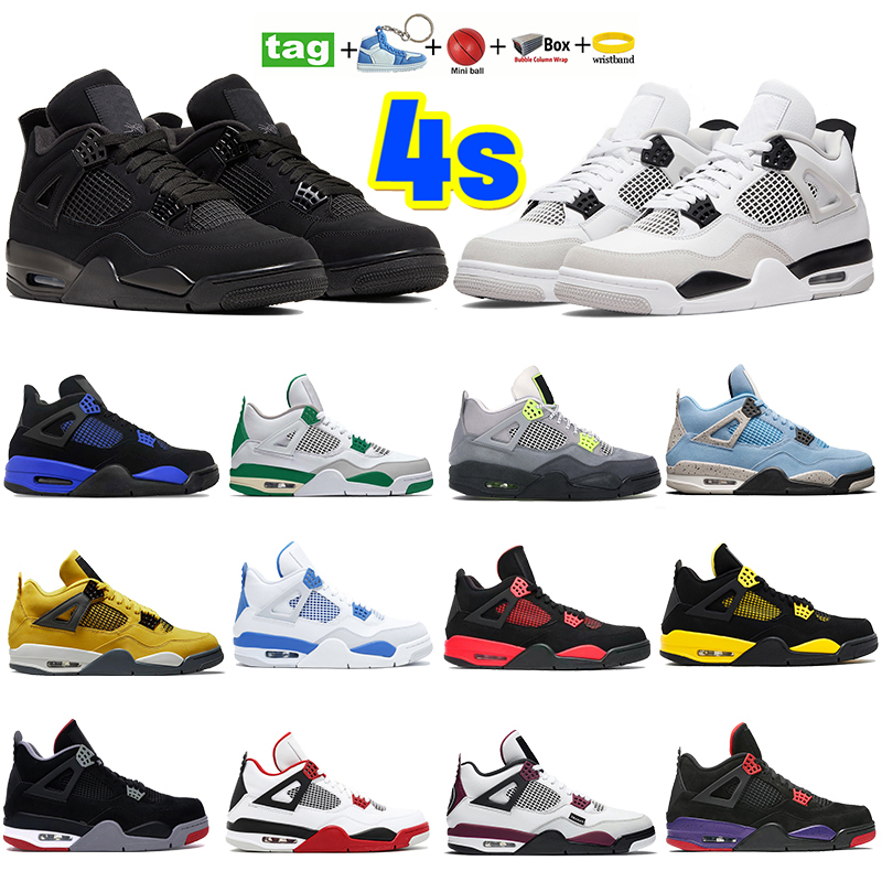 

Jumpman 4 Basketball Shoes Designer 4s Mens Women Sneakers with Box Military Black Cat Game Royal University Blue Red Thunder White Oreo, No.8- bred