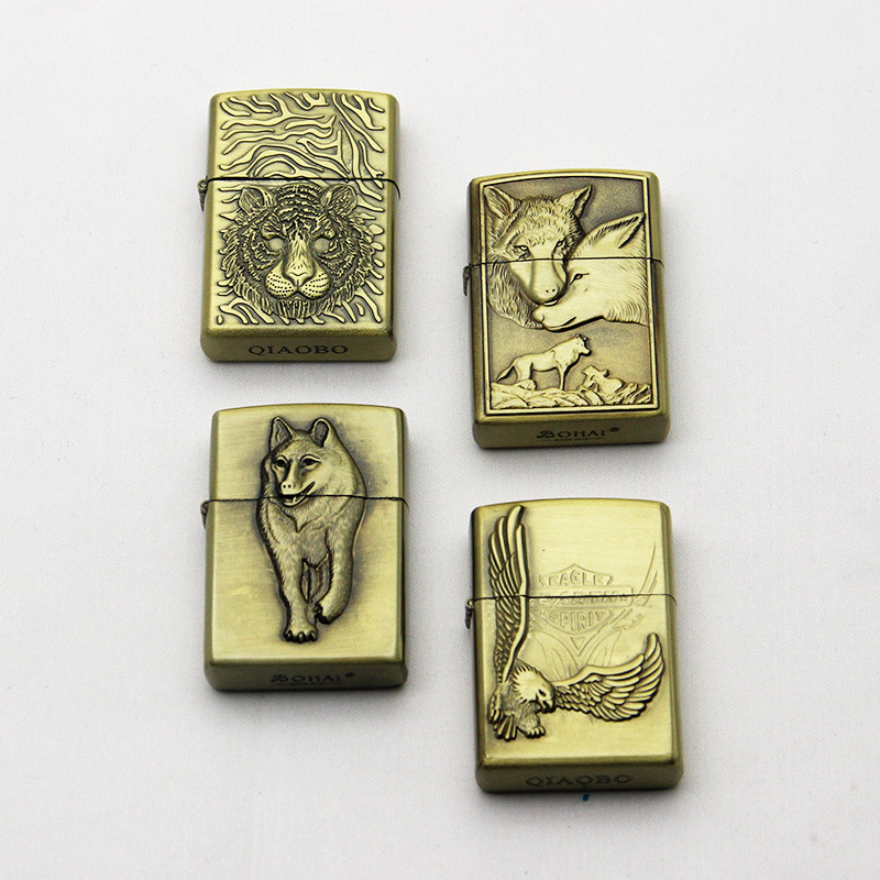 

Promotion Windproof Petrol Refill Lighter Bronze Wolf Tigar Eagle Beast Kerosene Lighter Outdoor Cigarette Smoking Accessories Gadgets