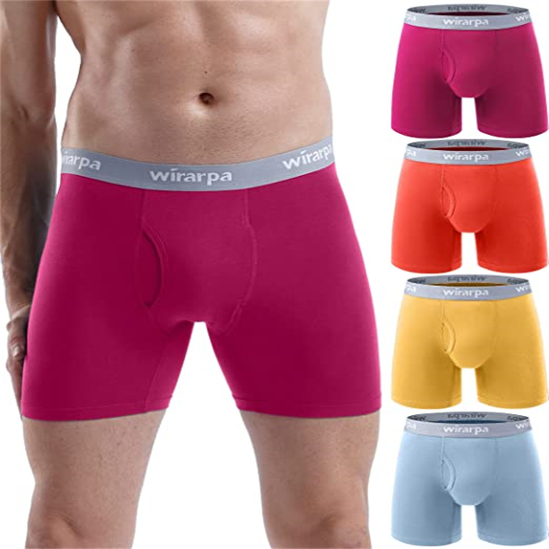 

Men's Underpants Boxer Briefs Cotton Stretch Underwear Open Fly Tagless Regular Leg 4 Pack