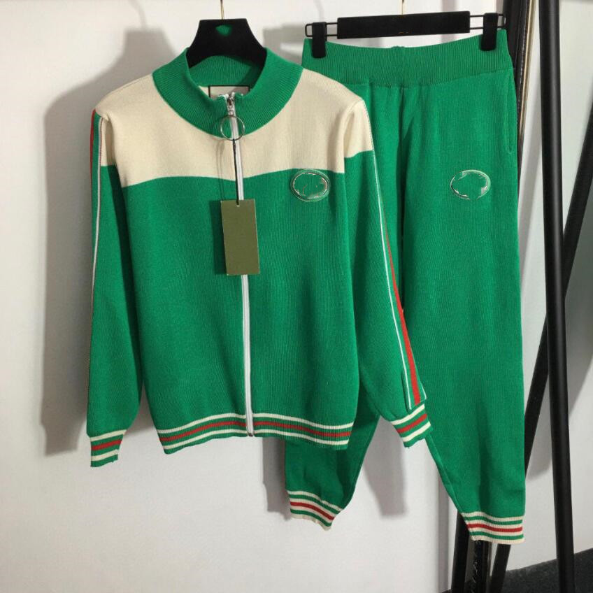 

Women' Two Piece Pants 2022GG Autumn winter new color contrast stitching embroidery color logo knitting suit female fashion temperament thin sports style