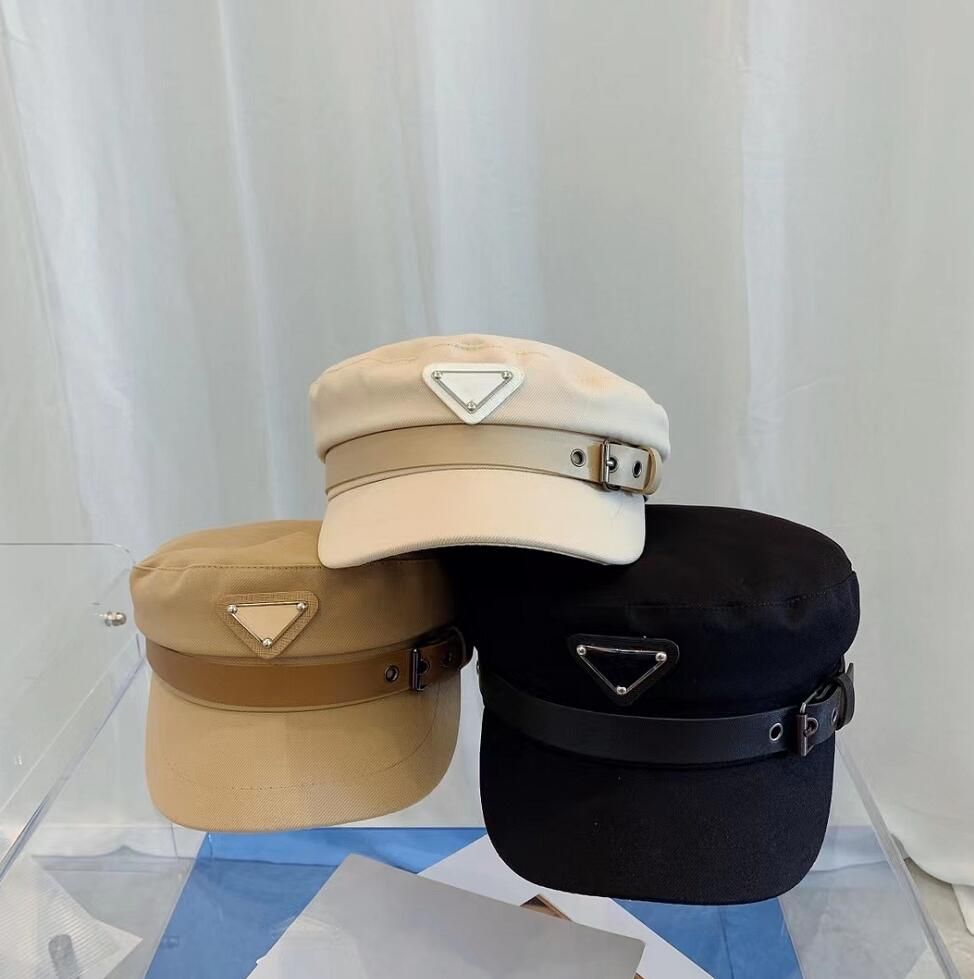 

Fashion 2022 Womens Beret Hat With Belts For Women Simple Designer Newsboy Hats Metal Triangle Black Berets Flat Top Caps Windproof Pure Cotton Hat, This link is not sold separately