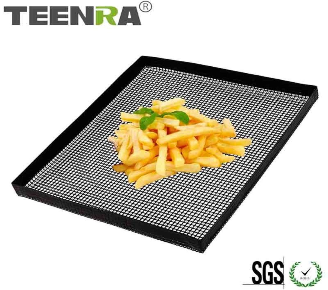 

TEENRA 1Pcs Black Baking Tray Nonstick Baking Mat Oven Basket Baking Sheet PTFE Oven Chip Basket Bakeware Tools 220601