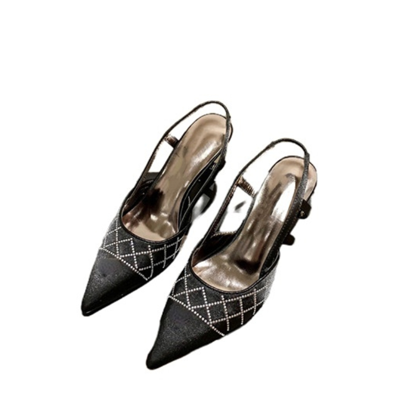 

Fashion Brand Sandals French Silk Stiletto Heel Pointed Toes Women's Designer Shoes, Khaki