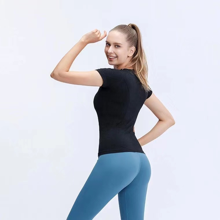 

L womens tops and tees Fitness Women Yoga Running Top Quick Dry Short Sleeve T-shirts Workout Sport Compression Tights Gym Clothes, Light purple with logo