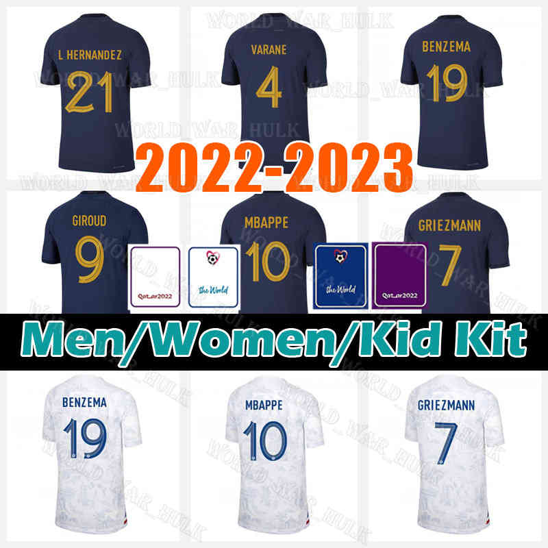 

2022 2023 BENZEMA 10 MBAPPE soccer jerseys GRIEZMANN French POGBA DEMBELE GIROUD L. HERNANDEZ T VARANE PAVARO kante RABIOT 22 23 Maillot de football shirt Men women kid, Men 2022 jersey(fa guo)+patch
