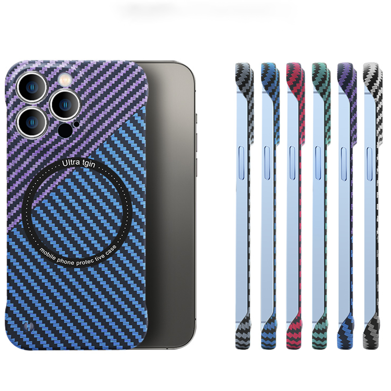 

Ultra Slim Carbon Fiber Cases For Magsafe For iPhone 14 13 12 11 Pro Max 14Plus Magnetic Wireless Charge Shell Texture Frameless Shockproof Hard PC Phone Cover, Lly