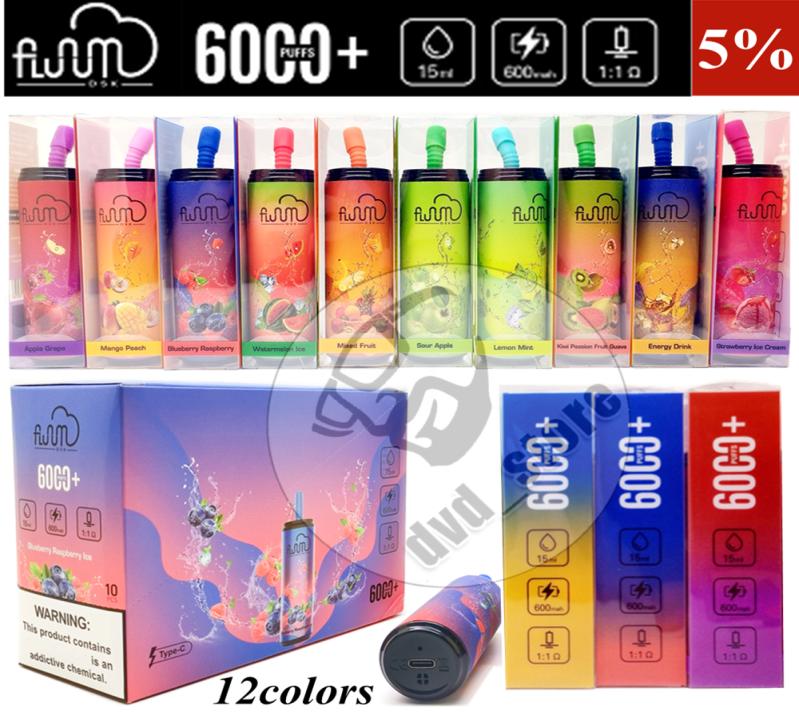 

Original Fluum Bar 6000 Puffs Cigarette 5 Disposable Vape Pen Puff Adjustable Vaporizer 600mAh Recharge Battery 12 flavors cool m3099858