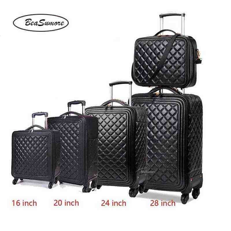Beasumore rétro en cuir Pu ensembles de bagages à roulettes Spinner pouces femmes haute capacité valise roues hommes cabine chariot J220707