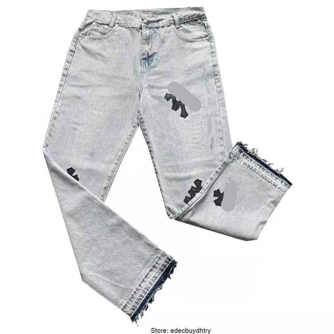 

Ch Mens Jeans Blue Cross Embroidered Washed Old European And American High Street Loose Straight Pants For Men And Women, Picture color 638#