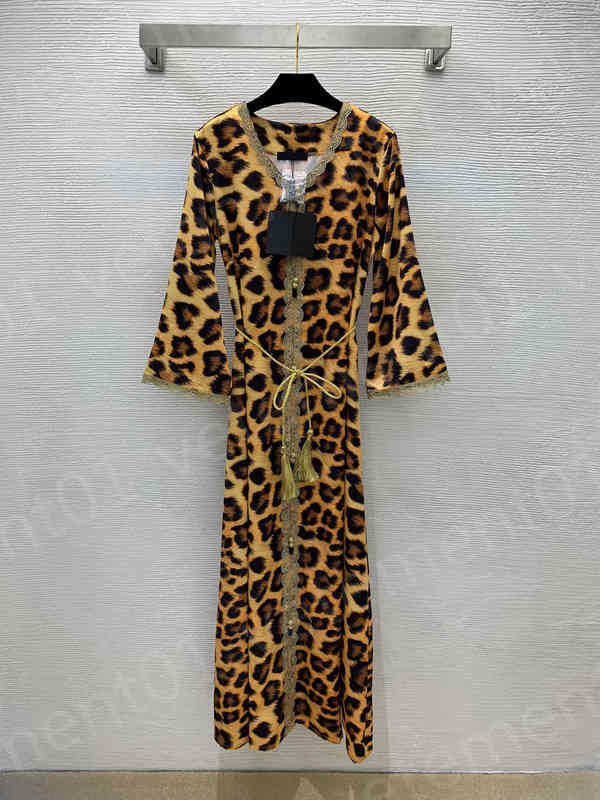 

Brand Dresses High-end Cotton Fabric Fashion Color Leopard Print Casual Dress Slim Fit Luxury A-Shape Long Dress Sexy Designer Women Clothing