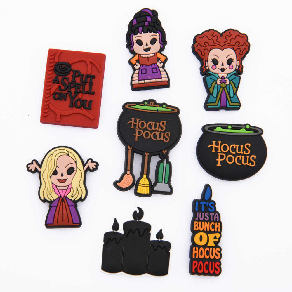 

shoe parts accessories 2022 wholesale hocus pocus shoes charms popular halloween moives clog shoe charms decoration custom soft rubber pumpkin croc charm for kids