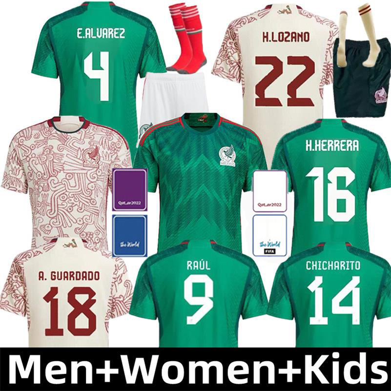 

22 23 Mexico soccer jerseys fans version H. LOSANO CHICHARITO GUARDADO G DOS SANTOS M. LAYUN RAUL ALVAREZ Herrera Tecatito Jersey 2022 2023 football shirt men kids kits, 2022 away kids