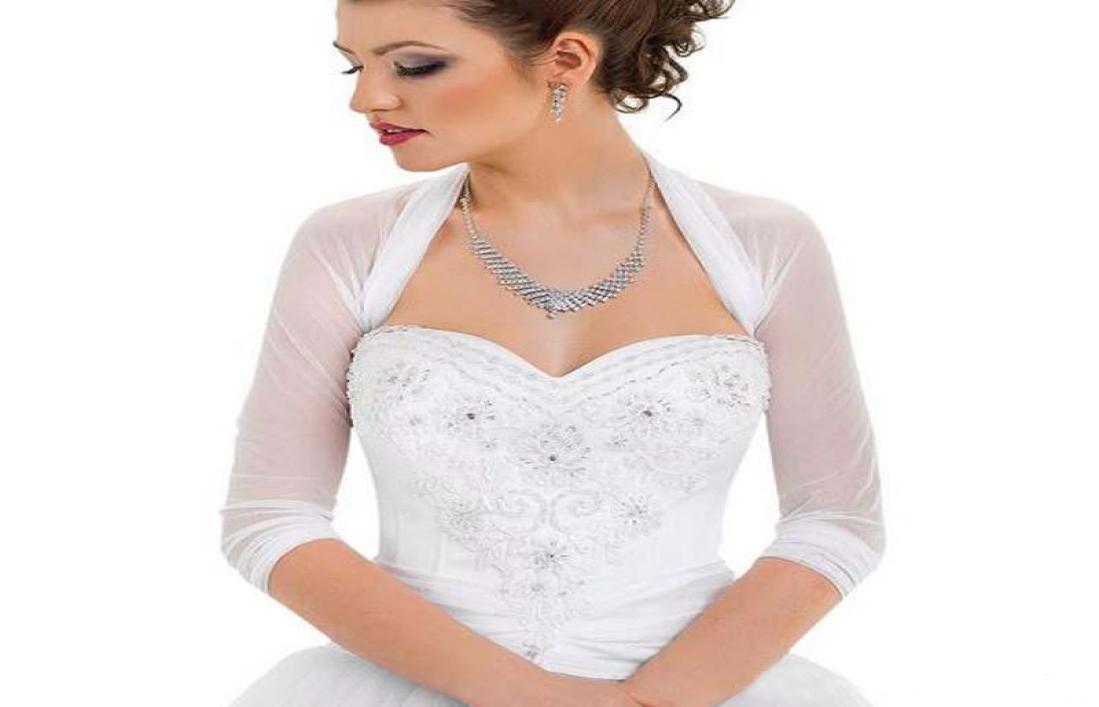 

White Tulle 34 Sleeve Bridal Bolero Ivory Wedding Jacket Transparent Custom Made 34 Sleeve Party Coat5779244, Champagne