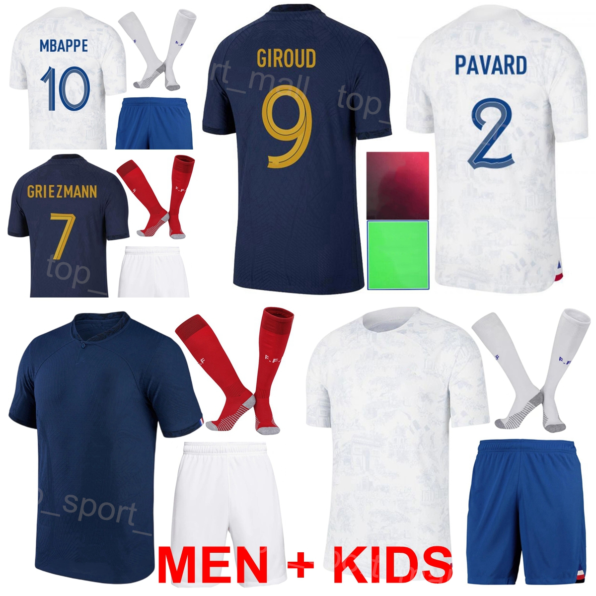 

National Team French MBAPPE Soccer Jersey GIROUD KONATE RABIOT UPAMECANO GRIEZMANN LLORIS PAVARD TCHOUAMENI HERNANDEZ COMAN Football Shirt Kits 22-23 World Cup, Men