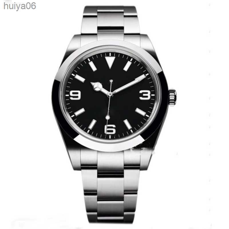

New Automatic Mechanical Mens Sports Watch Black White Number Dial Sapphire Glass Watches Stainless Steel Explorer Male Wristwatches huiya06