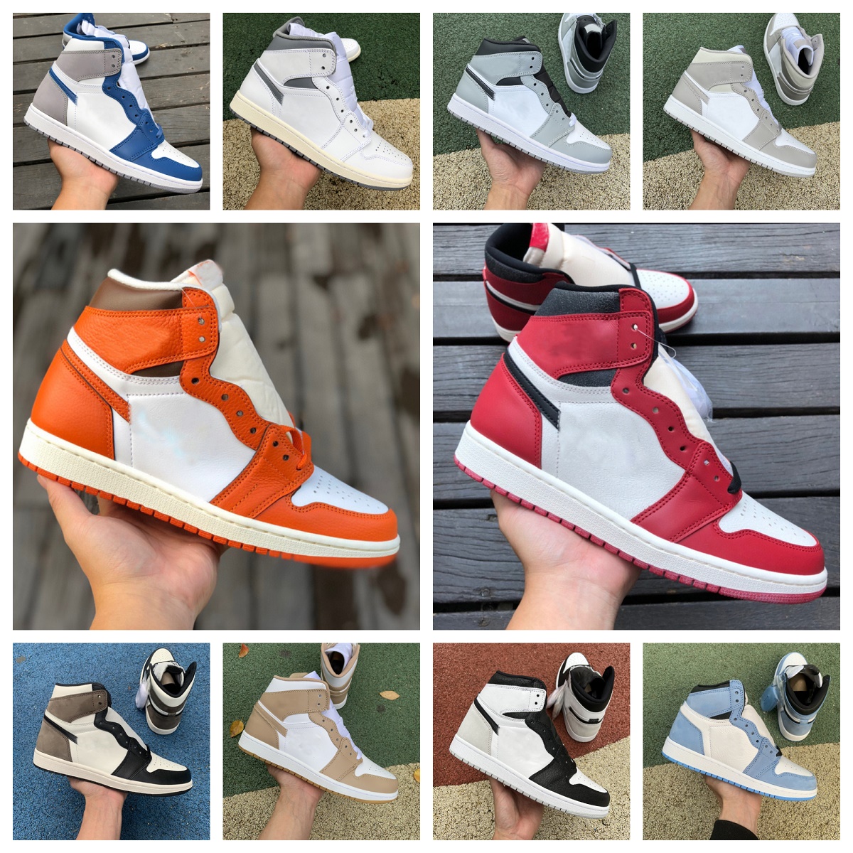 

Jumpman 1s High OG Basketball Shoes Retro 1 Mens Women University Blue Starfish Patent Bred Bleached Coral Tan Gum DARK MOCHA Twist Chicago Lost and Found Sneakers, Bubble package bag