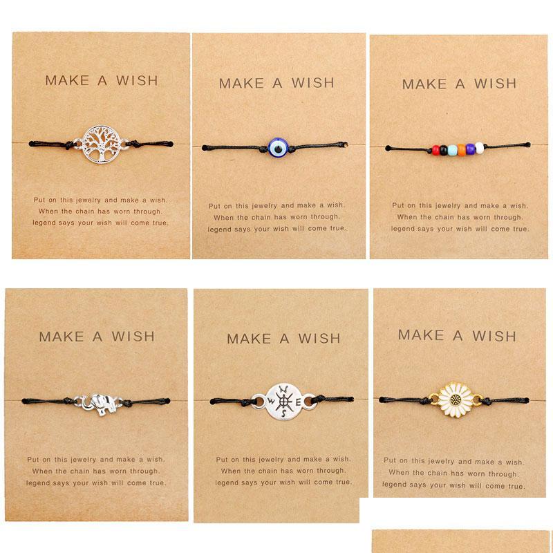 

Charm Bracelets Make A Wish Paper Card Adjustable Bracelet Turtle Elephant Tree Map Flower Handmade Woven Bracelets Simple Fashion W Dhe67