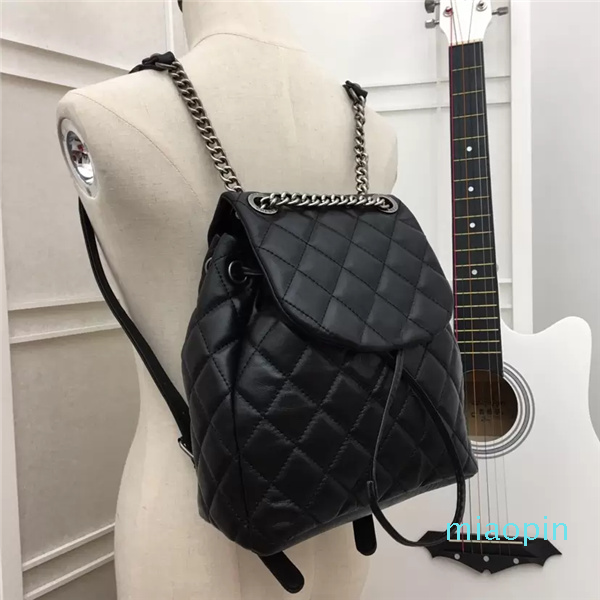 

2021 selling good Backpack Bag Top Quality 5A Genuine Leather Fashion Diamond Lattice Chain Bags classic back pack with wholesale price match, Black
