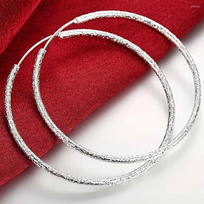 

Hoop Earrings 925 Sterling Silver Simple Scrub 3.5cm/5.0cm For Women Trendy Jewelry