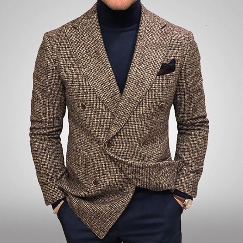 

Mens Suits Blazers Plaid Print Fashion Casual Slim Wedding Party High Quality Long Sleeve Jacket Clothing 221123, Brown