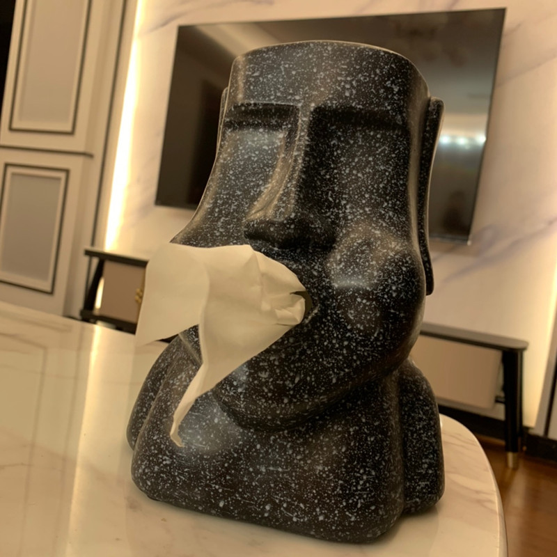 

Moai Stone Statue Tissue Box Creative Table Decoration Moai Novelty Item