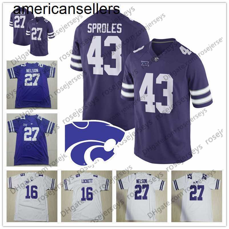 

NCAA Kansas State Wildcats #27 Jordy Nelson 43 Darren Sproles 16 Tyler Lockett 7 Collin Klein Purple White Vintage Retired Football Jerseys