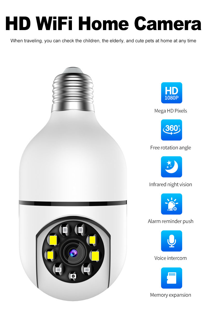 

Home Remote Surveillance Camera 360 Degree Panoramic Smart HD Bulb Lamp Head