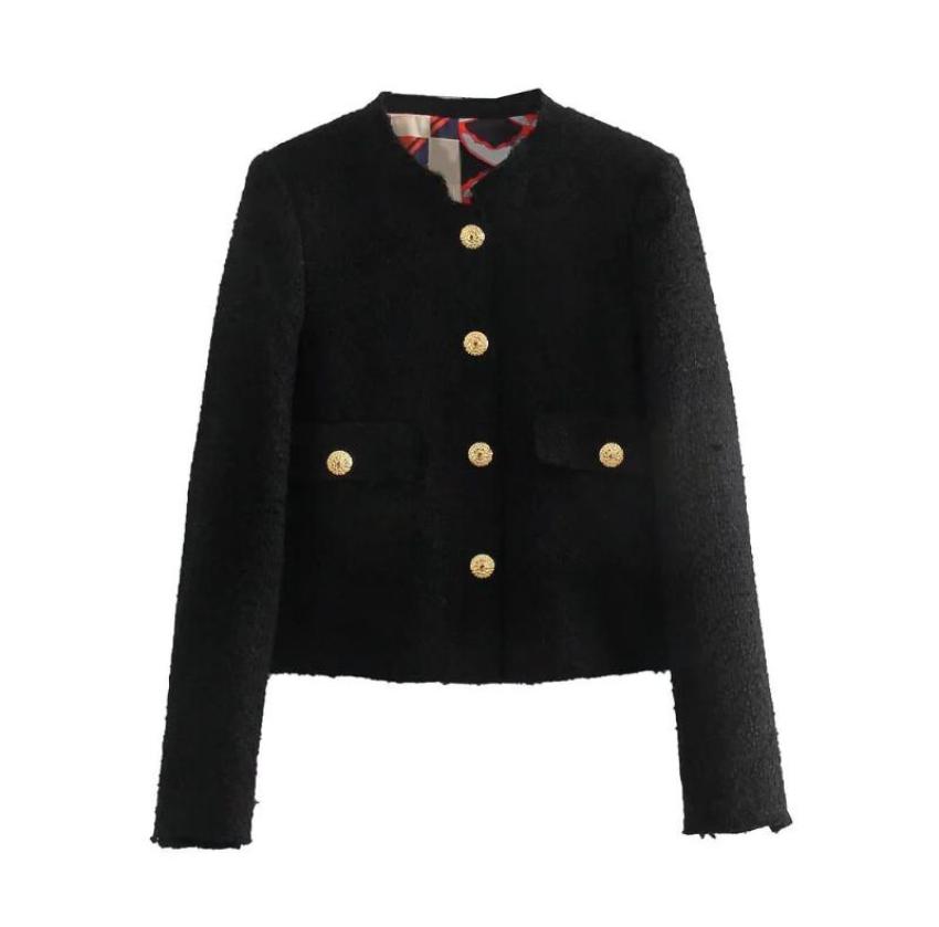 

Women039s Suits Blazers 2022 Tweed Women Vintage Black Long Sleeve Slim Office Lady Blazer Female SingleBreasted Streetweaer